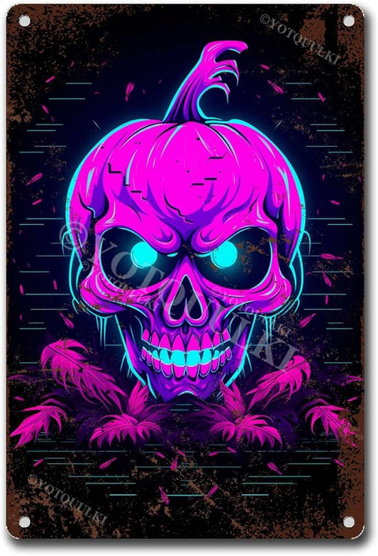 Halloween Metal Tin Sign Pumpkins Skull Retro Iron Painting Bar Sign People Cave Decor Cafe Family Posters Decoration 8.00"x12.00"