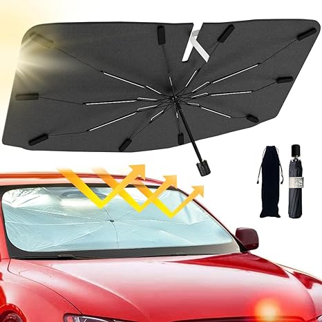 2025 Windshield Sun Shade Umbrella, Foldable Car Umbrella Sunshade with UV Block Car Front Window (Heat Insulation Protection) for Auto Windshield Covers Trucks Cars (Large)