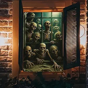 Halloween Window Cover Banner Screaming Skulls 31x47 Inch for Halloween Decorations Scary Windows Display Party Indoor Outdoor Festive Seasonal Poster Backdrop Home Decor