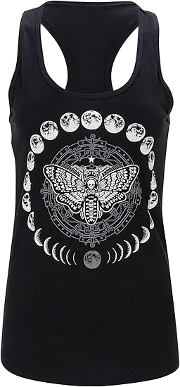 Women's Moon Phases Shirt Moth Gothic Skull Tank Top