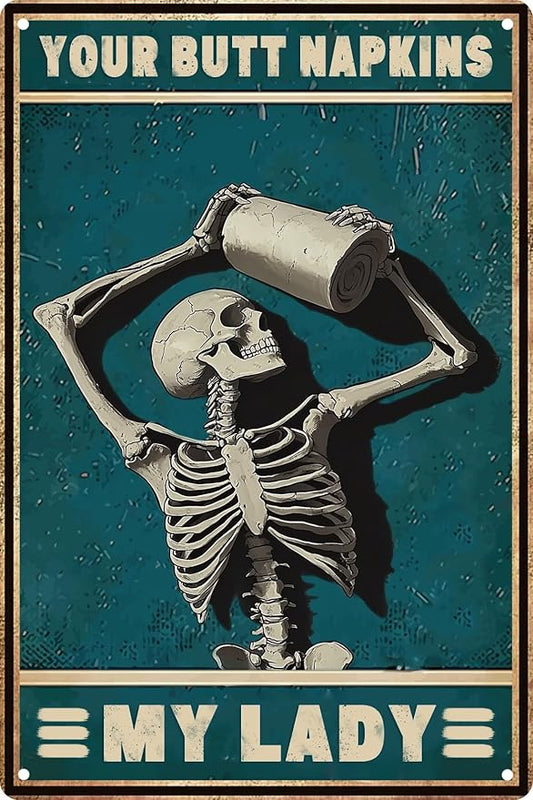 Funny My Lady Skull Bathroom Wall Art Decor Metal Tin Sign Retro Medieval Themed Home Room Rustic Toilets Vintage Posters Skull Enthusiast Novelty Gifts Weird Decor 8x12 in