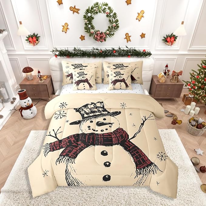 Erosebridal Snowflake Full Comforter Set with Sheets - 7 Pieces Christmas Holiday Kids Full Bedding Sets,Cartoon Snowman Full Bed in a Bag with Comforter,Sheets,Pillowcase & Shams