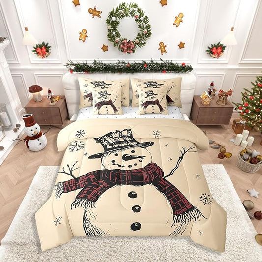 Erosebridal Snowflake Full Comforter Set with Sheets - 7 Pieces Christmas Holiday Kids Full Bedding Sets,Cartoon Snowman Full Bed in a Bag with Comforter,Sheets,Pillowcase & Shams