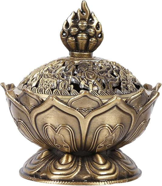 Classic Lotus Incense Burner,Super Mini Lotus Cone Incenses Holder,Incense Burner Holder, 2.08"x 3.14"Vintage Lotu Flower Shaped Incense Holder,for Stick and Cone Incense (Bronze Color)