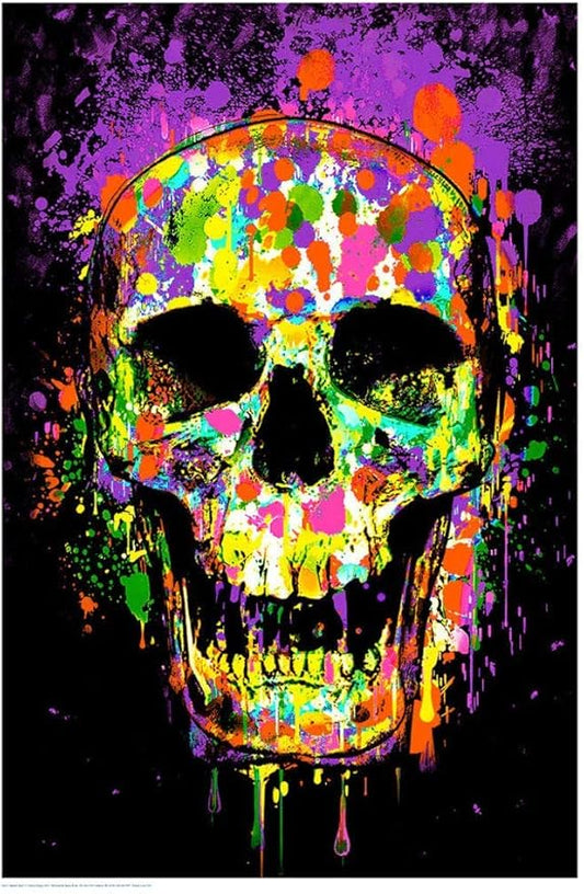 Studio B Splatter Skull - Non-Flocked - Blacklight Reactive Poster - 24" x 36"