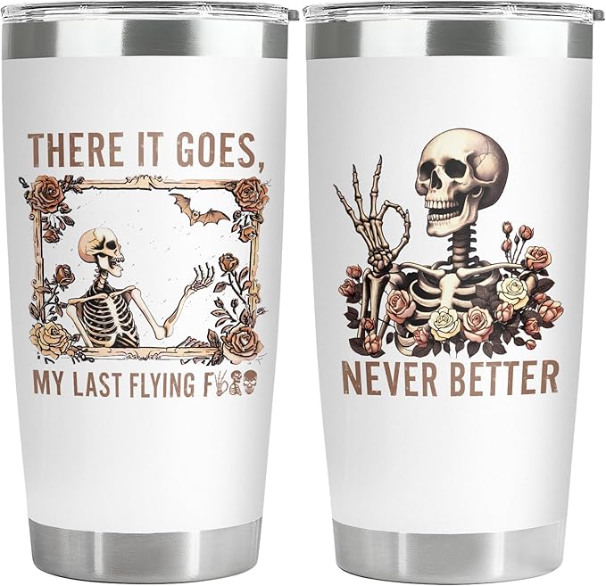 34HD Christmas Halloween Gifts, Skeleton Tumbler with Lid 20oz, Horror Coffee Mug, Skeleton Cup, Skull Travel Mug, Sarcasm Horror Christmas Gifts for Women