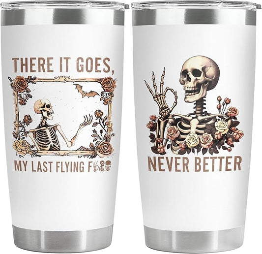 34HD Christmas Halloween Gifts, Skeleton Tumbler with Lid 20oz, Horror Coffee Mug, Skeleton Cup, Skull Travel Mug, Sarcasm Horror Christmas Gifts for Women