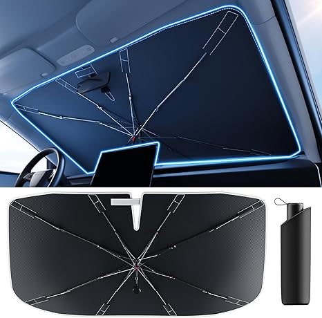 [2025 Upgrade] Doogoocoo Windshield Sun Shade [Ice-Crystal Cooling & 100% UV Block]-UPF50+ Heat Shield | Keep Car Cooler & Protect Interior, Foldable Car Sunshade with Reflective Coating (57"x32")