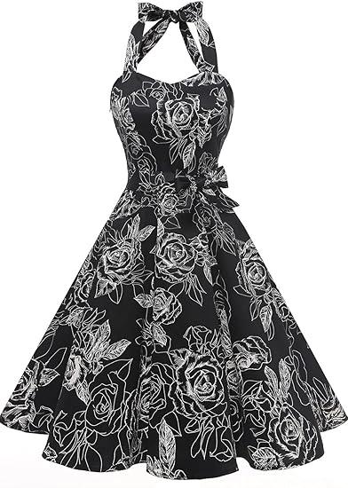 Women'sVintage Polka Audrey Dress 1950s Halter Retro Cocktail Dress