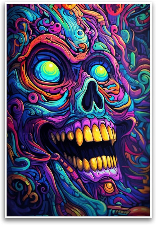 Psychedelic Skull Rainbow Swirly Poster - Cool Grunge Hippy Groovy Wild Psychedelic Poster - 12 x 18 Inch Unframed Poster - Premium Poster On 100lb Gloss Paper - Printed In The USA FHJP1191
