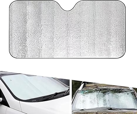 1 PC Car Front Sunshade, 55.11" x 27.55" Thickened Environmentally Friendly Insulated Reflective Foam Windshield Sunshade, Interior Protection Accessories, Suitable for Cars, SUVs (Silver)