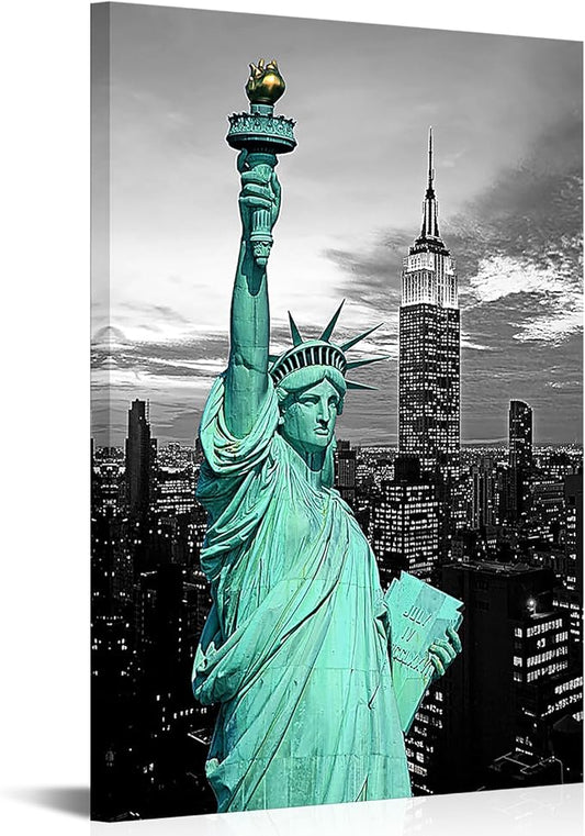 VANSEEING New York City Canvas Prints Wall Art - Statue of Liberty with Building Pictures Modern Cityscape Artwork Wall Decor for Office Hallway Bedroom Home 16x24inch