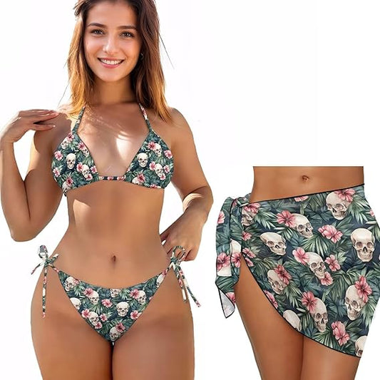 Triangle Bikini Sets for Women Sexy 2 Piece Bathing Suit Skirt Swimsuit Cover Up Sarong Wrap