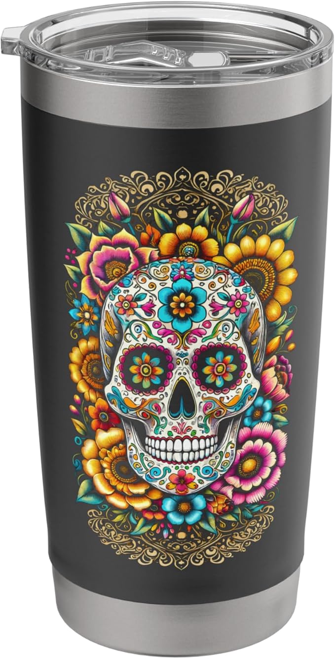 Halloween De Los Muertos Sugar Skull Day of the Dead Stainless Steel Insulated Tumbler