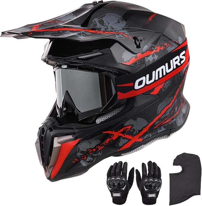 Adult ATV Dirt Bike Helmet with Goggles Gloves & Mask Adjustable Sun Visor Motorcycle Adult Helmet Off-Road Motocross Downhill Moped MX for Unisex-Adult