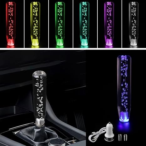 1 PC Car LED Luminous Crystal Gear Shifter, Personalized Bubbles with Colorful Lights Shift Knob, 7.87 in Cool Head, Universal for Cars Trucks (Transparent) NEFGSPD699TY-20CM