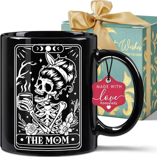 Goth Mom Skull Mug The Mom Tarot Card Gifts for Girlfriend - Witchy Christmas Gifts - Funny Coffee Mugs Gift for Women - Mama Witchy Gift for Women - Goth Christmas Cups for Mommy - Skull Mug 11OZ