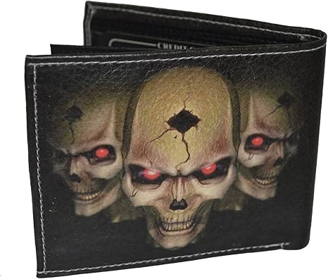 Leatherboss Skull Printed Stylish Men's Bifold Exotic Credit Card Cash Holder Wallet with Gift Box