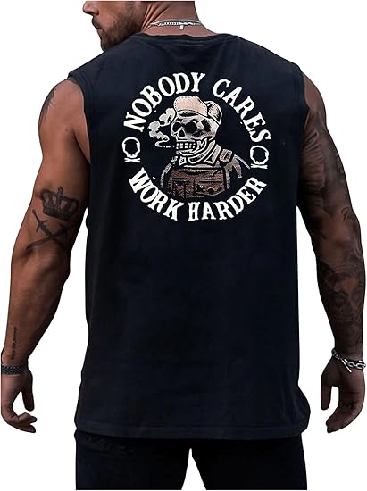 Men's Skull Graphic Summer Tank Tops Crew Neck Gym Workout Funny Sleeveless Tee Shirts for Mens