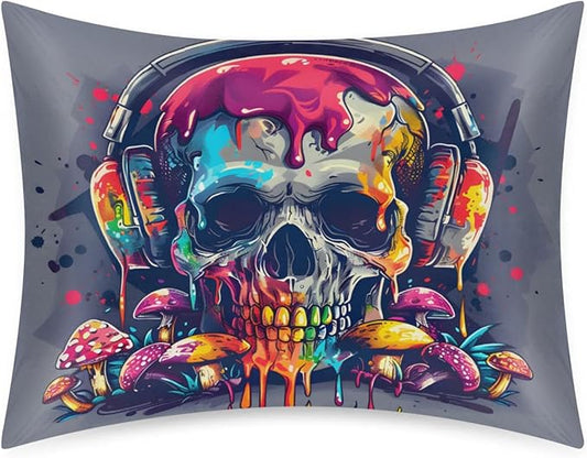 Satin Pillowcase for Hair and Skin 20x26 inch, Decorative Throw Pillows Covers for Car, Room Throw Pillow Cases for Boys Girls, Soft Breathable Pillowcases Envelope Enclosure (Colored Skull)