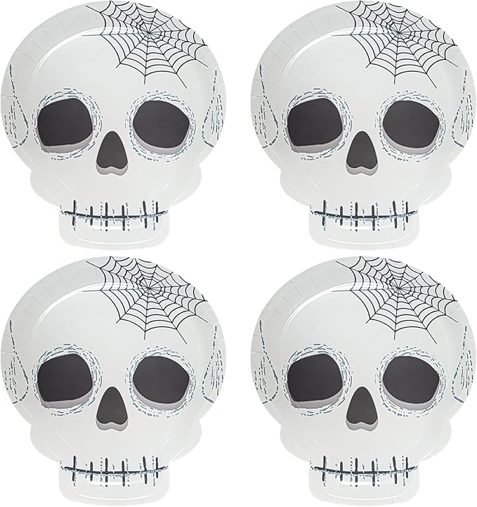 YY Halloween Party Paper Plates Set Disposable 60PCS Skull Shape Dinnerware Plates Party Plates for Halloween Party Table Decorations 9.45" x 8.66"
