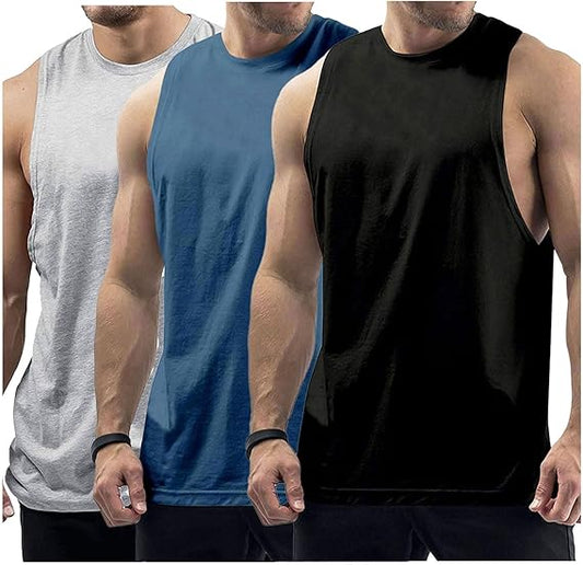 Men's Workout Tank Tops Cotton Gym Muscle Sleeveless T-Shirts Bodybuilding Fitness Athletic Tank Tops