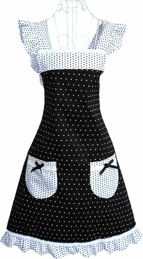 Hyzrz Princess Frill Lace Polka Dot Kitchen Cooking Aprons for Women with Pockets Cross Back