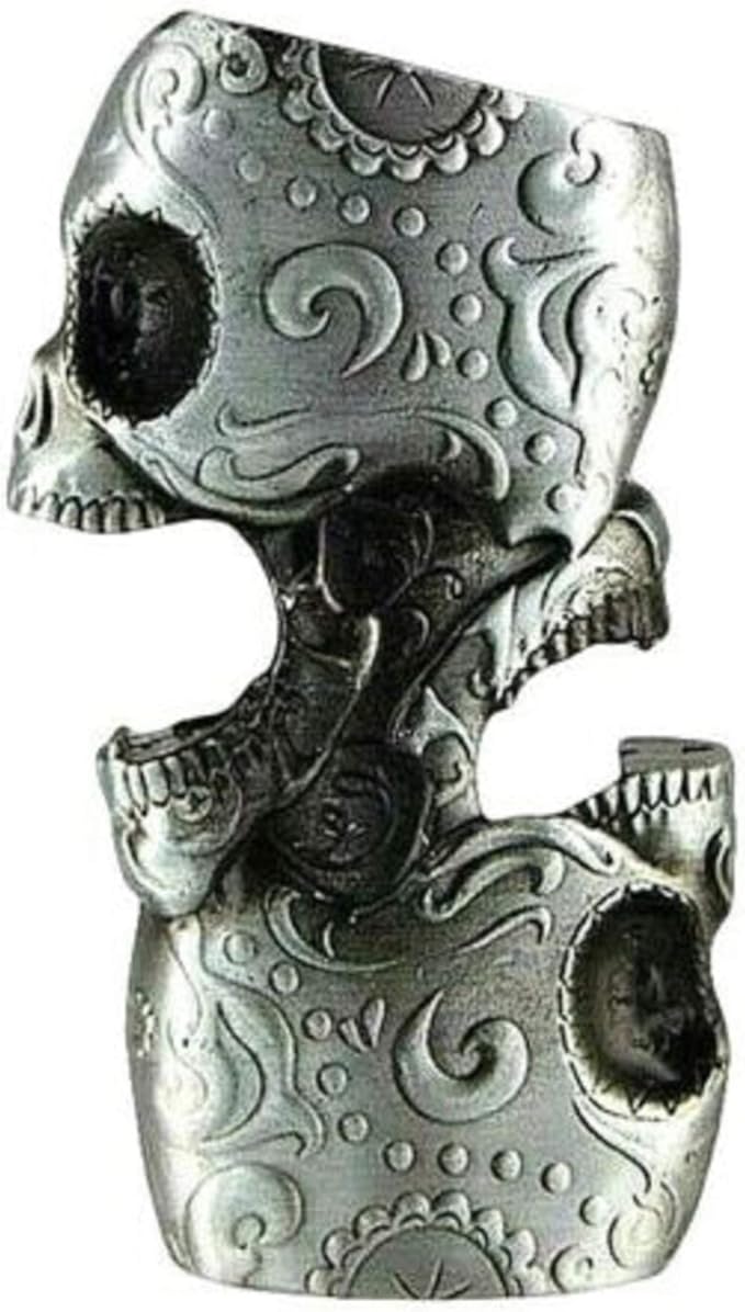 Double Skull Head Pattern Skeleton Metal Lighter Case Cover Holder fits BIC Full Standard Size Lighter J6