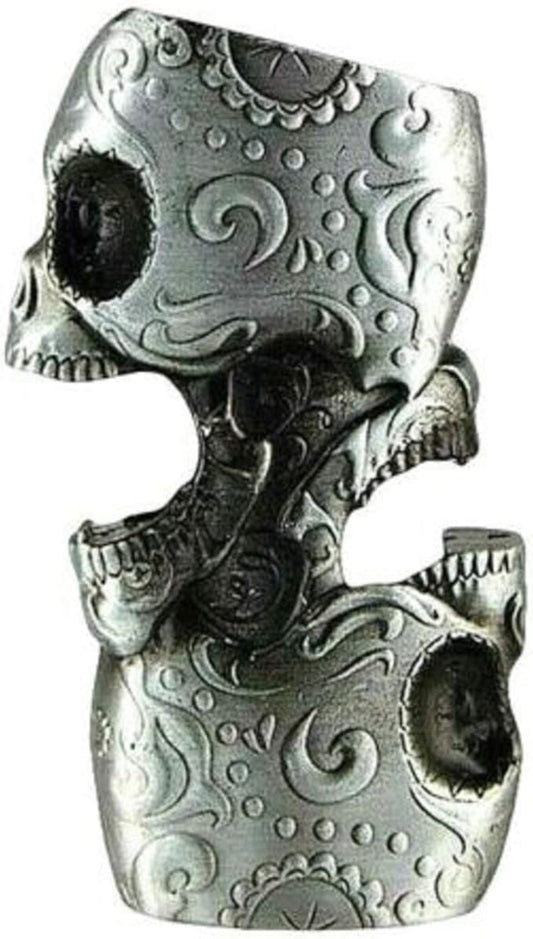 Double Skull Head Pattern Skeleton Metal Lighter Case Cover Holder fits BIC Full Standard Size Lighter J6