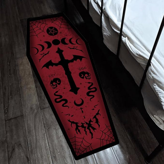 Coffin Halloween Bathroom Rug, Non Slip Black Gothic Bath Mat Decor Home Kitchen Rug, Horror Coffin Large Area Rugs Witchy Rugs Bathmat Spooky Gift