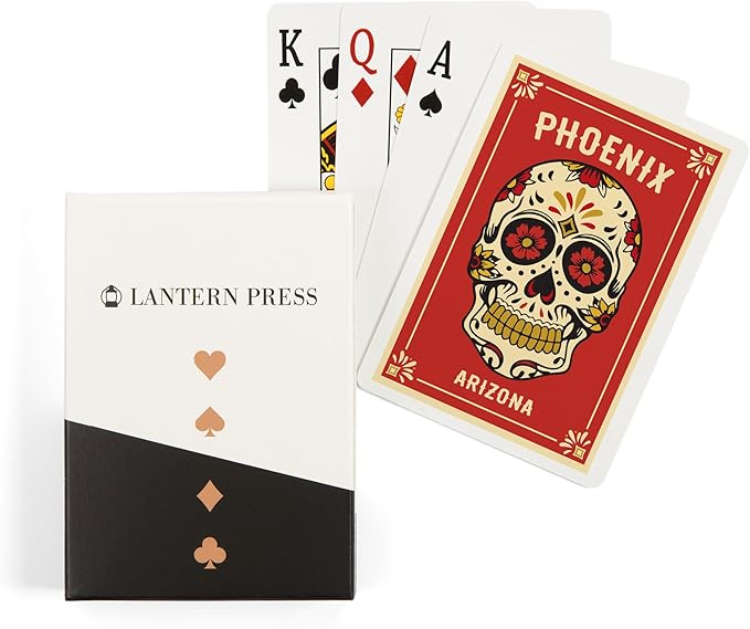 Lantern Press Phoenix, Arizona, Day of The Dead, Sugar Skull and Flower, 52 Playing Cards for Adults, Poker Size Card Deck with Jokers