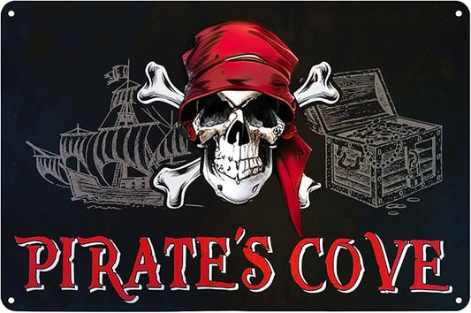 Pirates Cove Tin Sign Skull Poster Vintage Metal Sign Wall Art Decor Plaque for Home Bar Pub Club Garage Game Room 8x12 inch