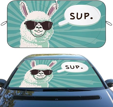 Funny Llama Car Front Window Sun Shield Sup Llama Heatshield Front Window Car Sun Shade Windshield Rays Sun Shade Visor Protector for Car Sedan Truck SUV Accessories 59" L x 31.5" W