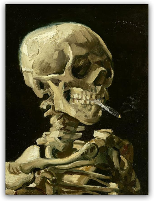 Yomcut Van Gogh Canvas Wall Art - Skull with Cigarette Print by Vincent Van Gogh - Skeleton Poster Famous Oil Paintings Cool Wall Decor for Bedroom Office Bathroom Unframed,12×16in/30×40cm