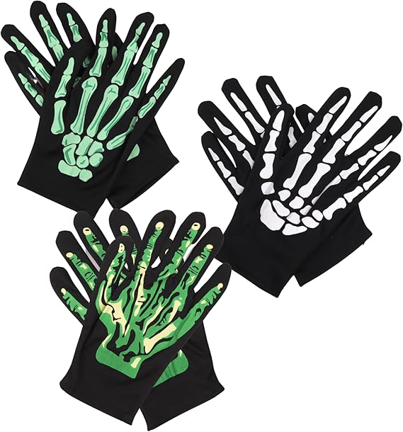 Halloween Gloves Set, Skeleton and Monster Themed Hand Warmers, Costume Cosplay Accessories, 3 Items