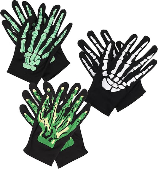 Halloween Gloves Set, Skeleton and Monster Themed Hand Warmers, Costume Cosplay Accessories, 3 Items