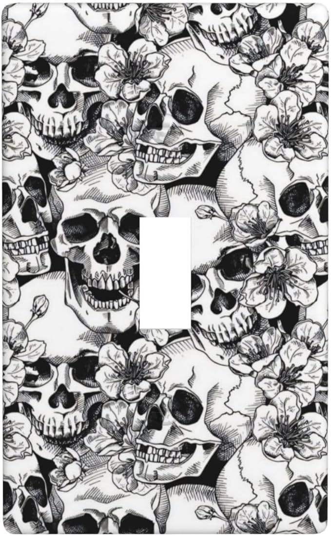 Floral Skull Skeleton Single Toggle Light Switch Plate Decorative Electrical Wall Plates, 1 Gang Light Switch Cover Plate 2.75" X 4.5" For Kitchen Bedroom Home Decor