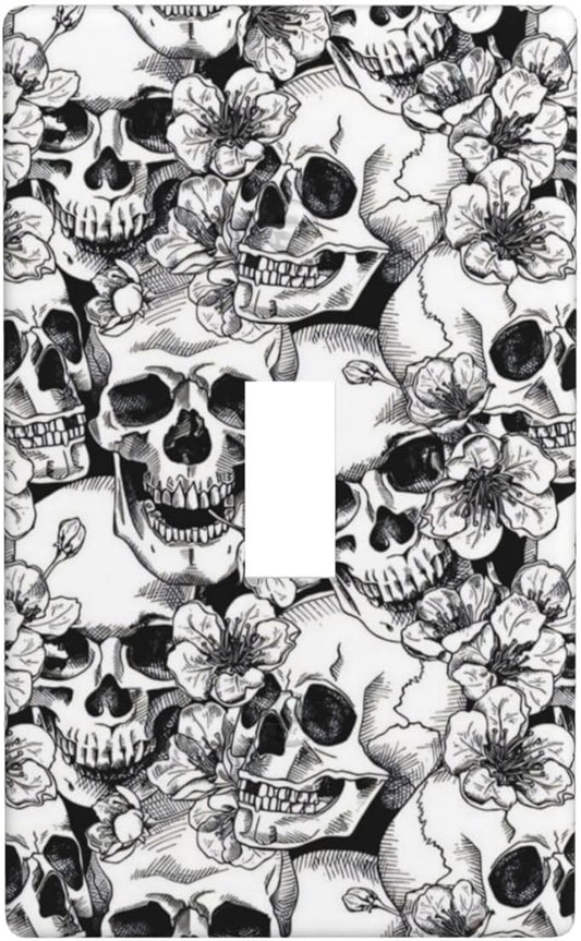 Floral Skull Skeleton Single Toggle Light Switch Plate Decorative Electrical Wall Plates, 1 Gang Light Switch Cover Plate 2.75" X 4.5" For Kitchen Bedroom Home Decor
