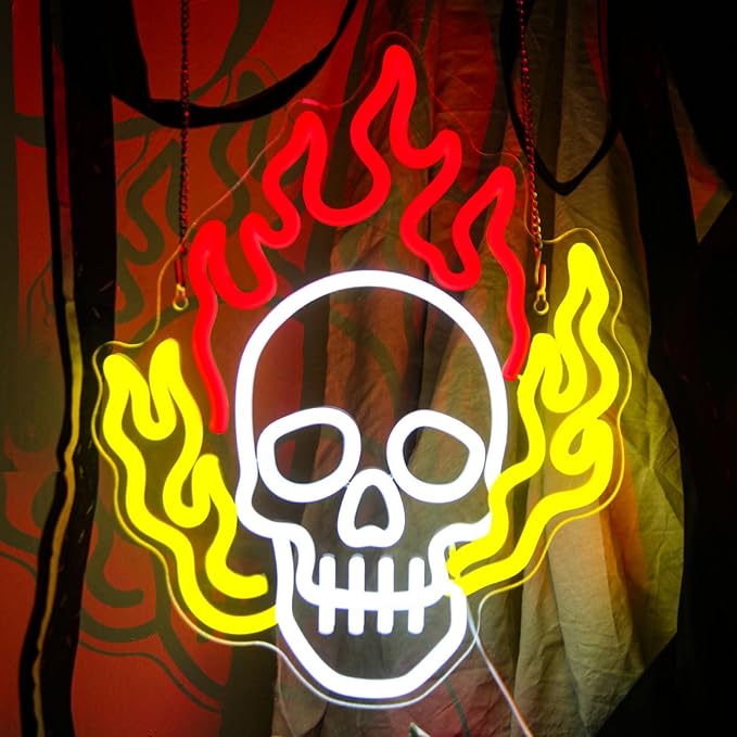 Skull Neon Sign Halloween LED Light Up for Bedroom Home Bar Halloween Decor Trick or Treat Party Backdrop USB Powered
