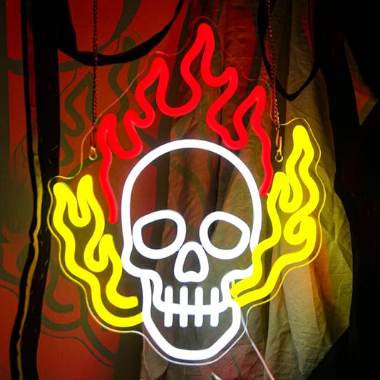 Skull Neon Sign Halloween LED Light Up for Bedroom Home Bar Halloween Decor Trick or Treat Party Backdrop USB Powered