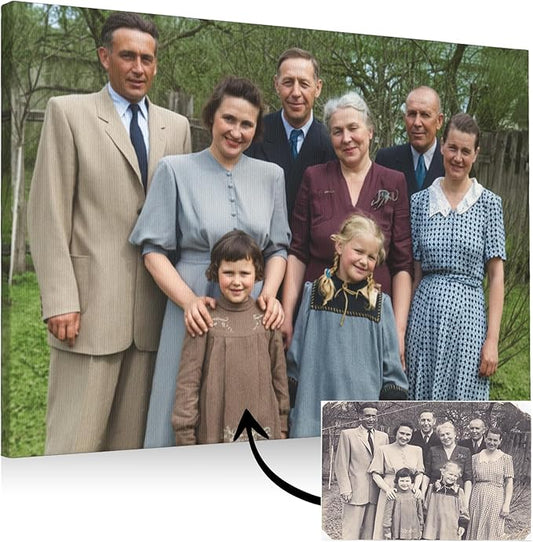Custom Old Photo Restoration Canvas Wall Art - Personalized Picture Enhancement & Colorization Service - Turn Blurred, Faded Photos into Clear HD Prints - Framed, Wrapped Canvas or Poster for Family Memorial Gift