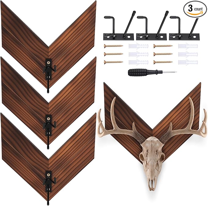 3 Pcs Deer European Skull Mount Face Plate Plaque, Wood Classic Deer Antler Mounting Kit Antler Plaque Display for Wall