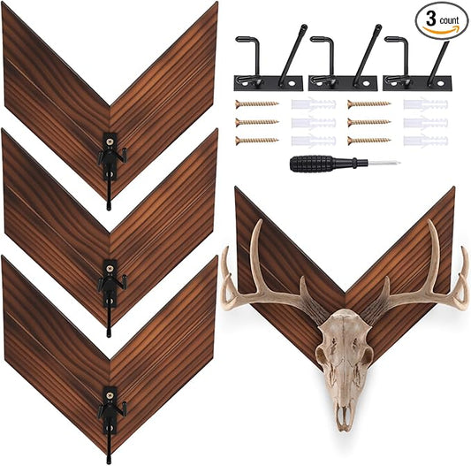 3 Pcs Deer European Skull Mount Face Plate Plaque, Wood Classic Deer Antler Mounting Kit Antler Plaque Display for Wall