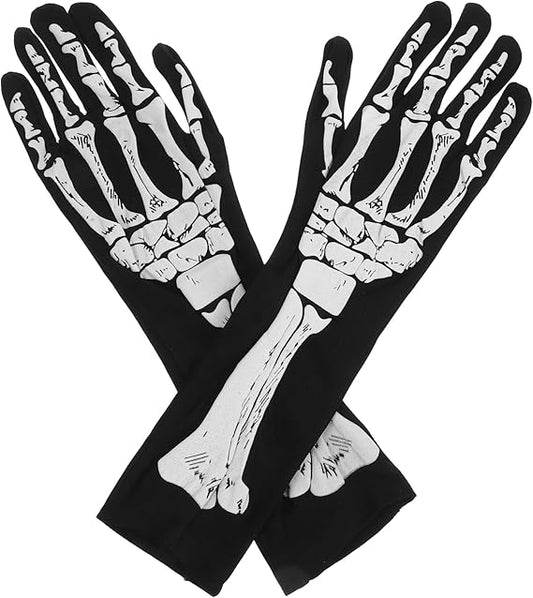 Halloween Skeleton Gloves Full-Finger Skull Design, Skull Ghost Bone Gloves for Halloween Cosplay Party Props，Unisex for Teens and Adults