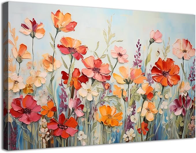 Wildflower Wall Art Red Poppy Flower Pictures for Bathroom Nature Botanical Canvas Prints Colorful Floral Poster Modern Abstract Flowers Painting Artwork Living Room Bedroom Home Decorations 12x16"