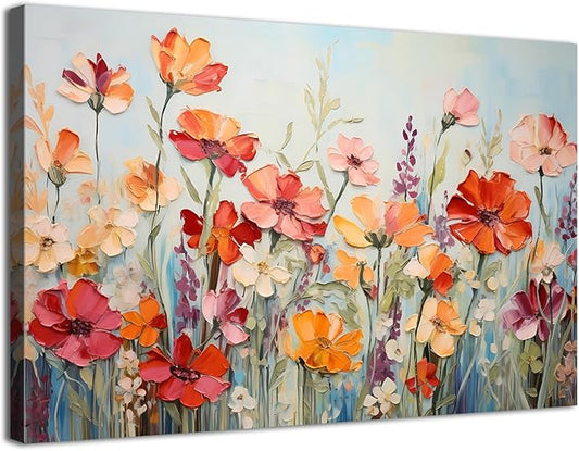 Wildflower Wall Art Red Poppy Flower Pictures for Bathroom Nature Botanical Canvas Prints Colorful Floral Poster Modern Abstract Flowers Painting Artwork Living Room Bedroom Home Decorations 12x16"