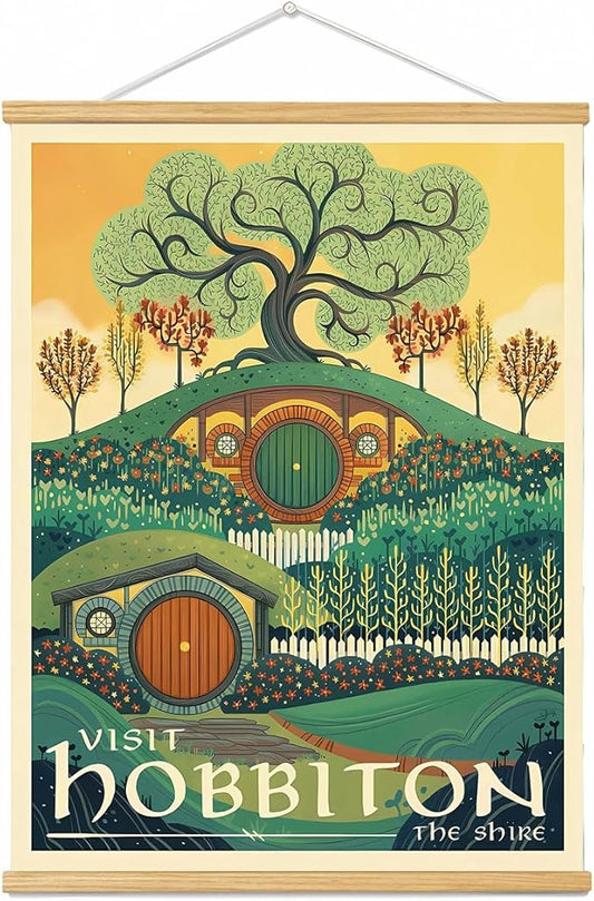 Meksular Middle Earth Landscape Wall Art Prints Canvas PaintingFantasy Posters, Wall Pictures, For Travel Gift, Canvas Art with Frames, For Office Home Decor Bedroom Living Room Decor.（16L x 12W）