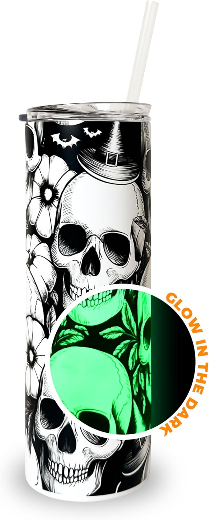 Hogg Glow in the Dark Halloween Travel Mug, Skull Tumbler, 20 oz Insulated Stainless Steel Halloween Coffee Tumbler, Spooky Cups for Adults, Festive Glow in the Dark Skull Coffee Cup