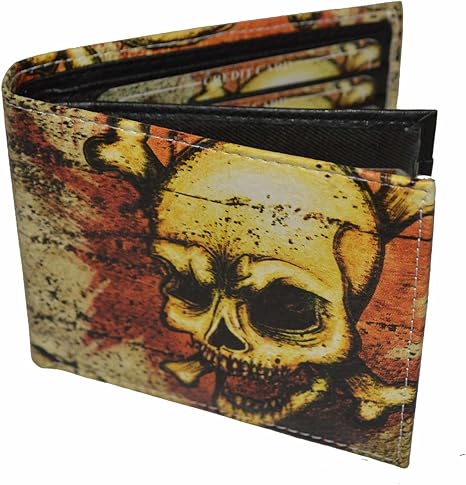 Leatherboss Printed Skull Theme Bifold Credit Card Cash Holder Wallet with Gift box for men