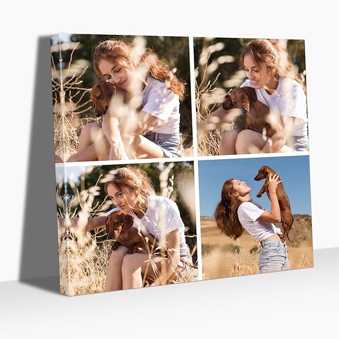 Collage Canvas Prints with Your Photos - Custom Picture 4 Images Print, Customized Canvas Wall Art, Personalized Gifts for Wedding, Baby, Pets, Home, Office Decorations - Wrapped Frame